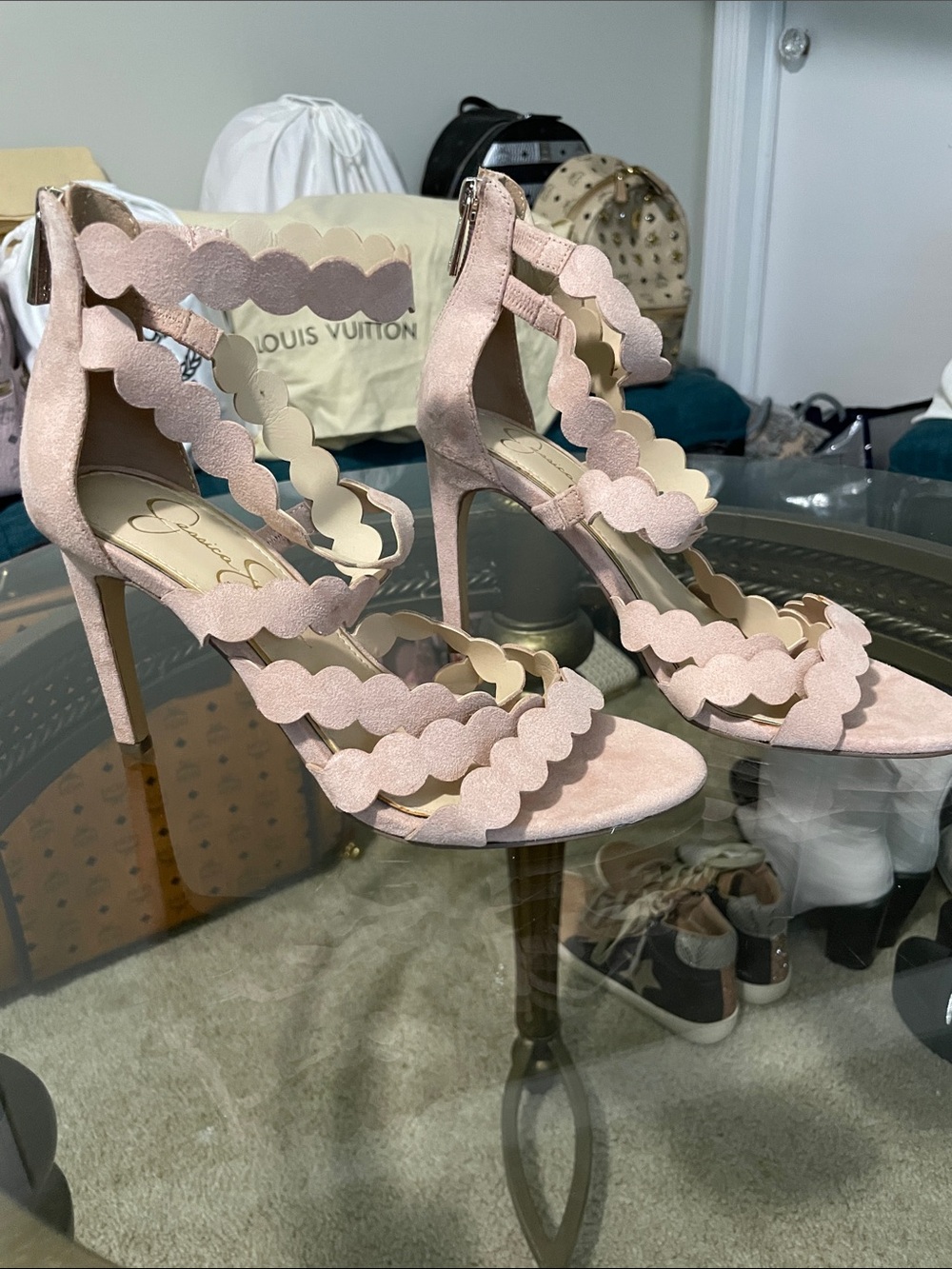 Blush color suede heels
